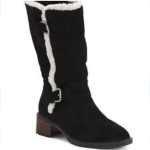 Lucky Brand Women's Jacoba  Black Seude Mid Calf Boots with Faux Fur Trim